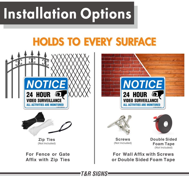 تي آر لافتة مراقبة بالفيديو، جميع الأنشطة مراقبة - عبوة من قطعتين - 7 × 10 بوصات، مصنوعة من الألومنيوم العاكس المقاوم للصدأ بسماكة 0.040 بوصة - مقاومة للأشعة فوق البنفسجية، ومقاومة للماء، ومقاومة للعوامل الجوية، ومقاومة للبهتان - 4 ثقوب مثقوبة مسبقًا - Image 4